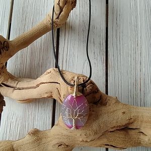 Rose Quartz/Silver-Wire/Tree of Life Necklace